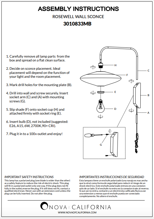 Bedroom Wall Sconces - Roswell - Wall Sconce Wall Sconce NOVA of California   