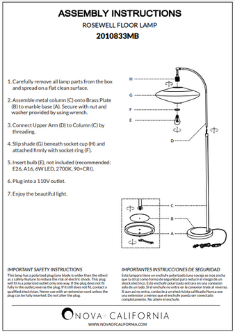 Roswell - Floor Lamp Floor Lamp NOVA of California   