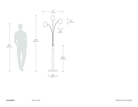 Culver 3 Light Arc Floor Lamp Floor Lamp NOVA of California   