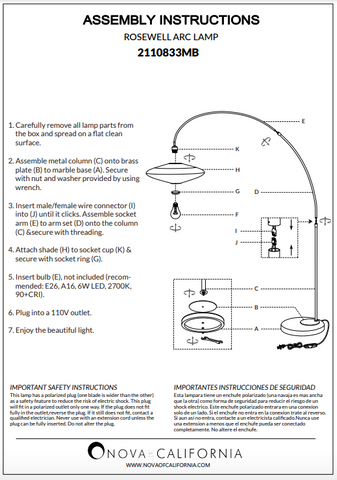 Roswell 1 Light Arc - Floor Lamp Floor Lamp NOVA of California   