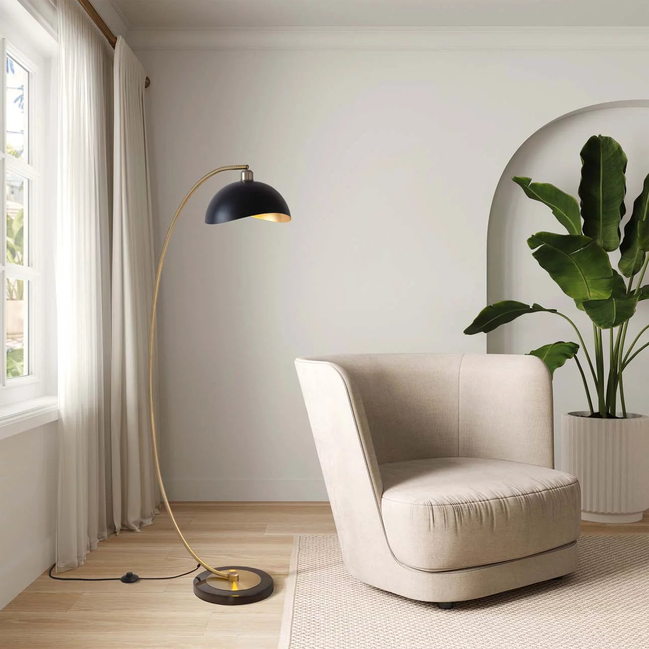 Luna Bella Chairside Arc Floor Lamp – Weathered Brass Floor Lamp NOVA of California   