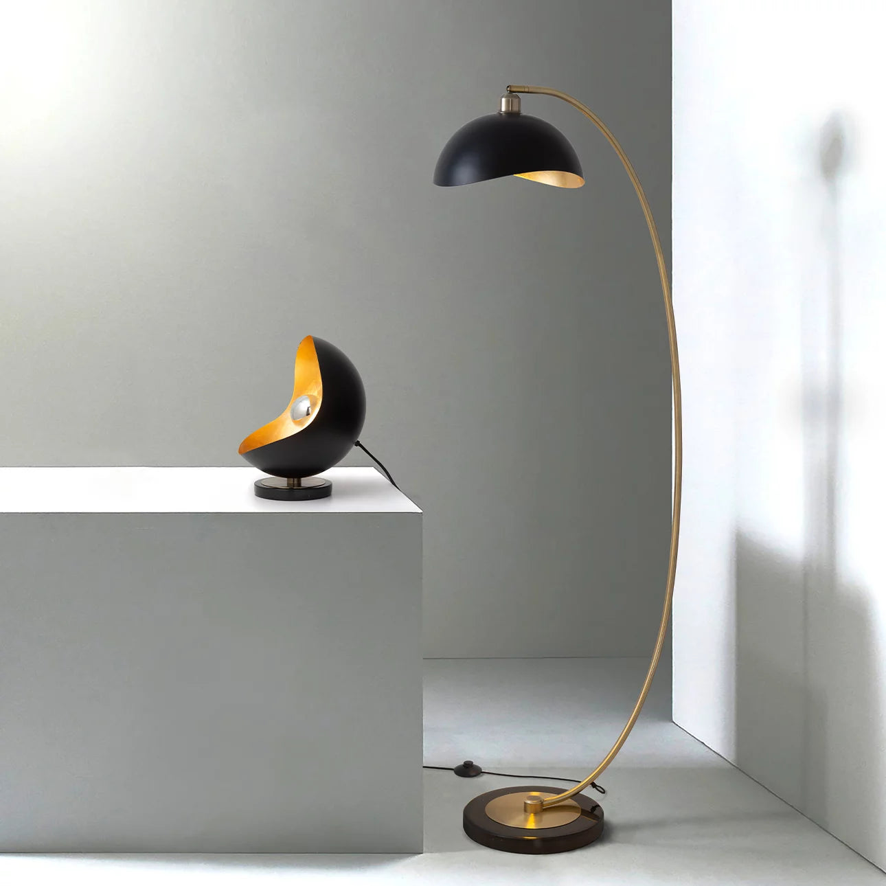 Luna Bella Chairside Arc Floor Lamp – Weathered Brass Floor Lamp NOVA of California   