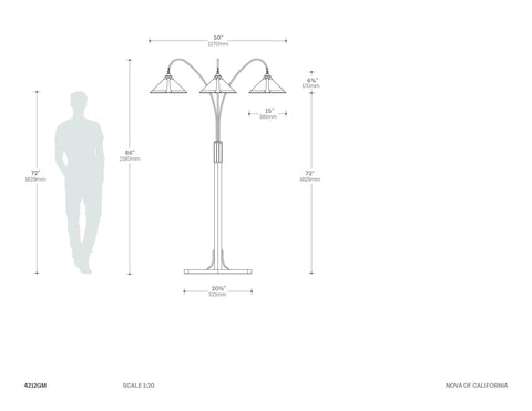 Natural Mica 3 Light Arc Charcoal Gray Wood - Floor Lamp Floor Lamp NOVA of California   