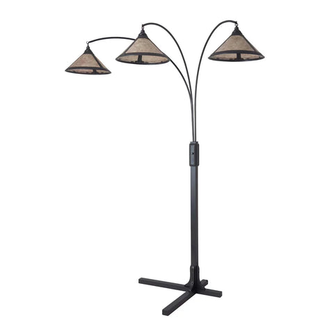 Natural Mica 3 Light Arc Charcoal Gray Wood - Floor Lamp Floor Lamp NOVA of California   