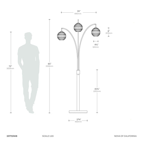 Moraga 3 Light Arc Floor Lamp Floor Lamp NOVA of California   