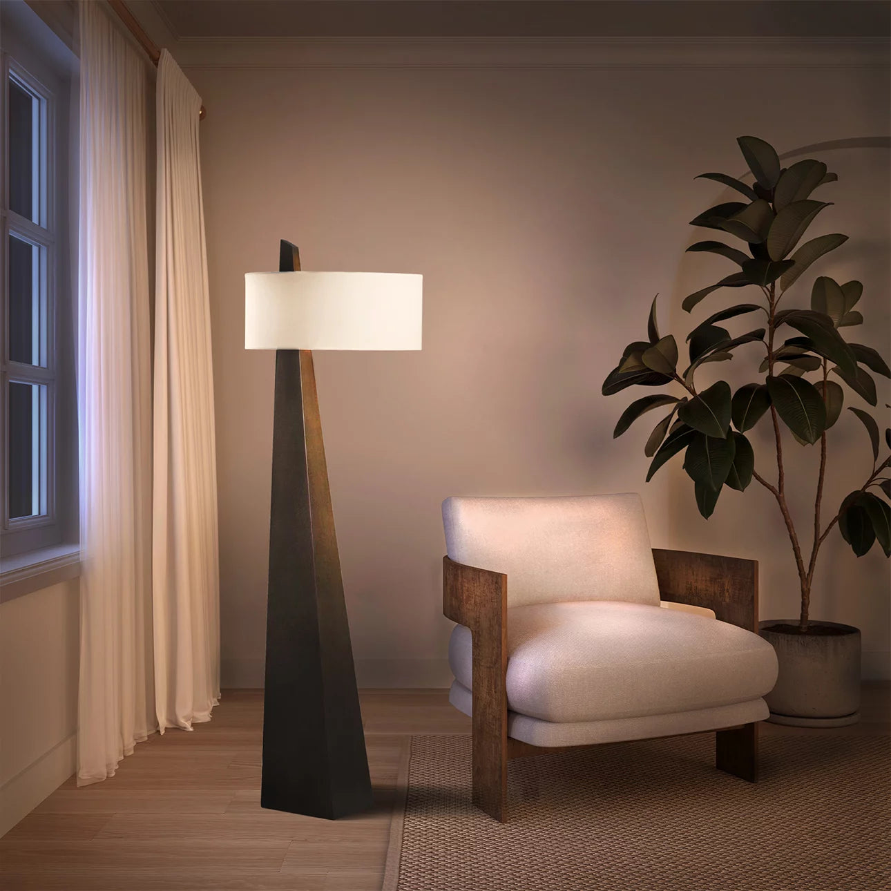 Obelisk Chestnut Wood - Floor Lamp Floor Lamp NOVA of California   