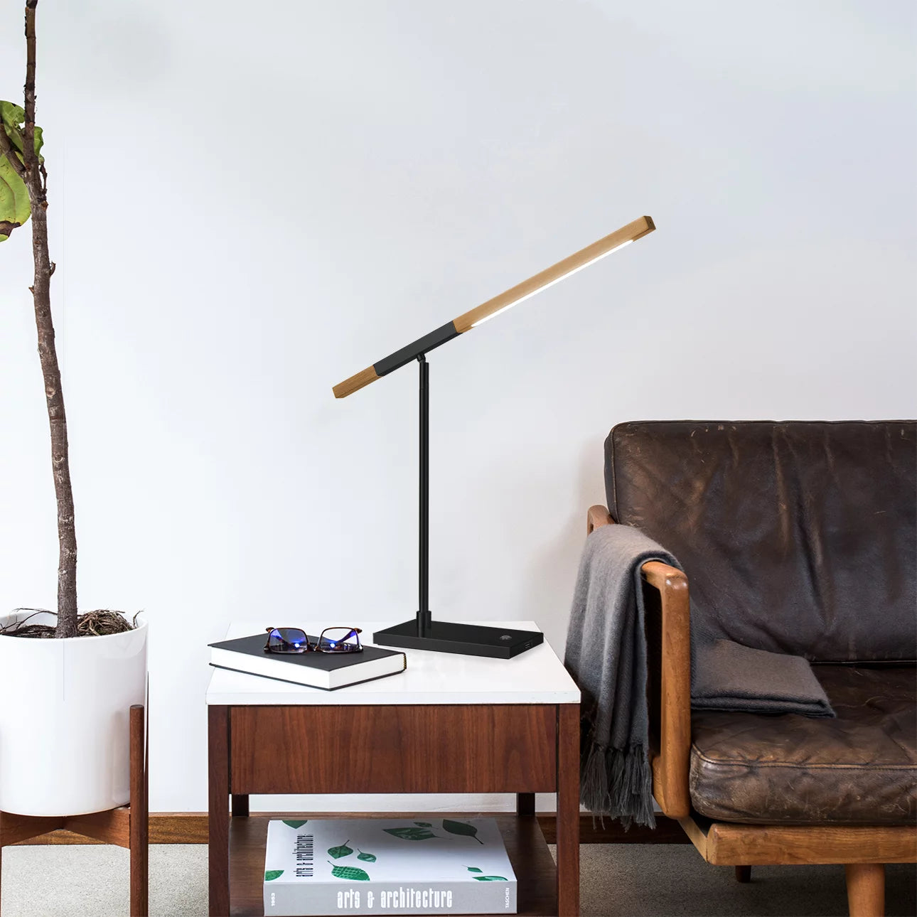 Port LED Natural Ash Wood - Table Lamp Table Lamps NOVA of California   