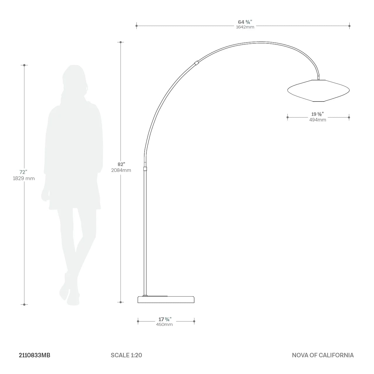 Roswell 1 Light Arc - Floor Lamp Floor Lamp NOVA of California   