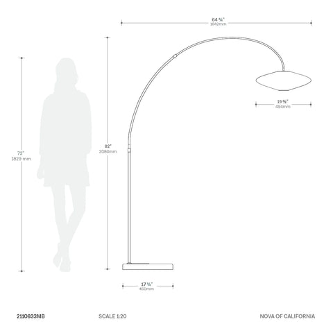 Roswell 1 Light Arc - Floor Lamp Floor Lamp NOVA of California   
