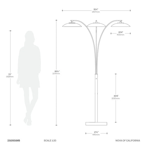 Saucer 3 Light Arc - Floor Lamp Floor Lamp NOVA of California   