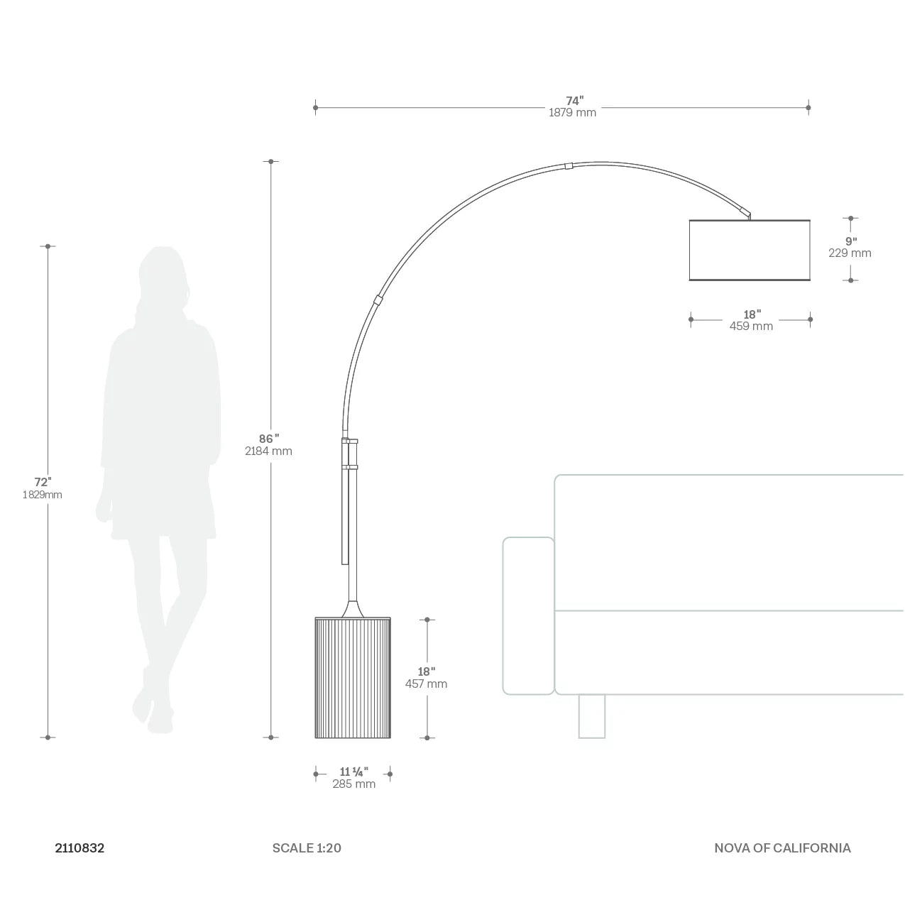 Tambo Arc Dark Walnut - Floor Lamp Floor Lamp NOVA of California   
