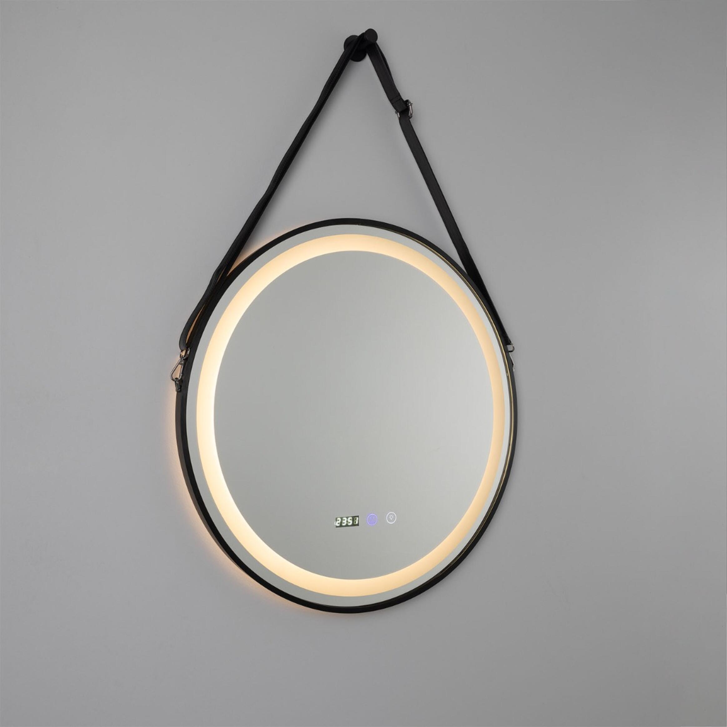 Sines Black Circular LED Bathroom Mirror – 60cm