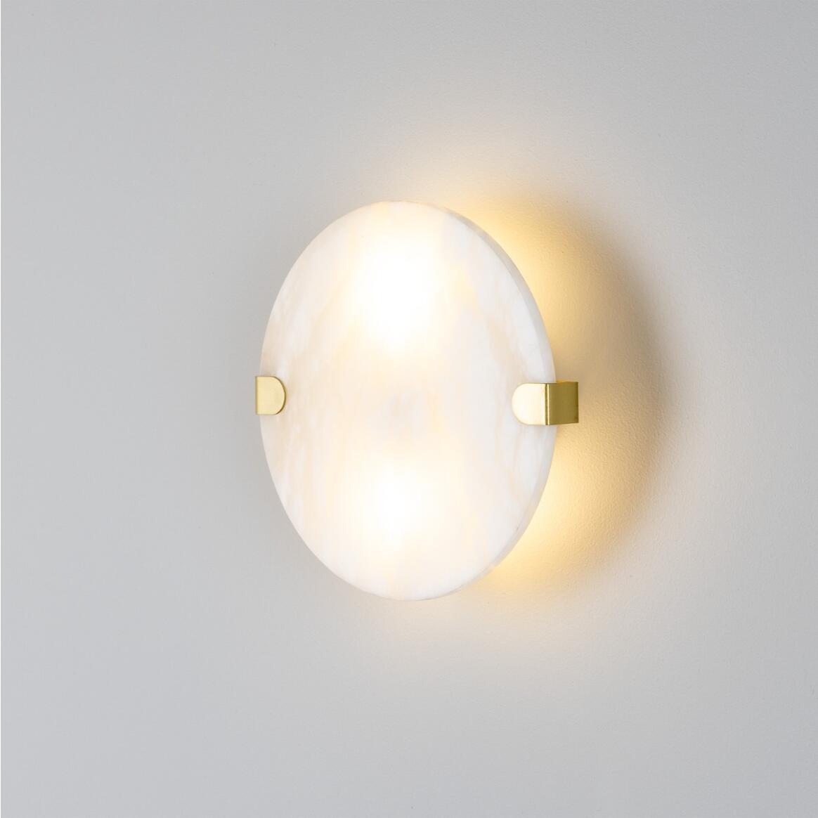 Dundee Circular Alabaster Wall Light Sconce Stembulbs Satin Brass  
