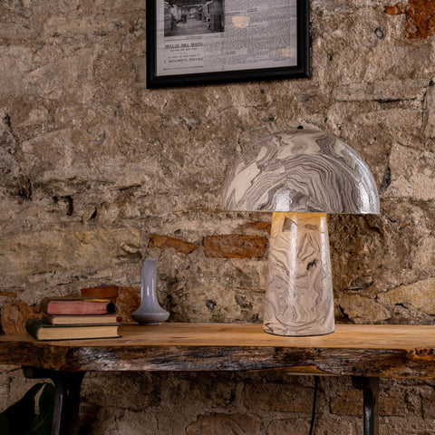 Amanita Marbled Ceramic Mushroom Table Lamp