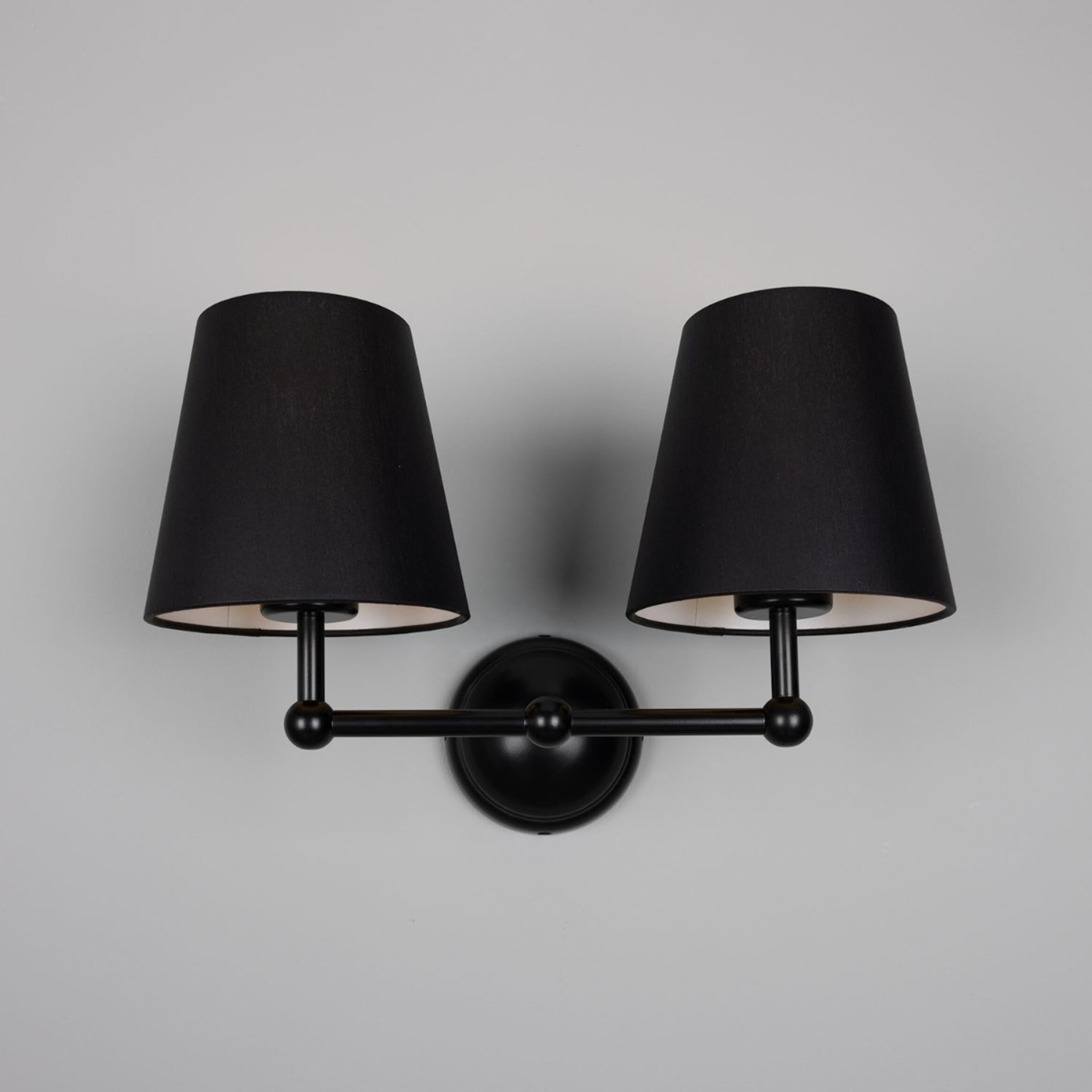 Busan Modern Brass Double Wall Light Sconce Mullan Lighting Powder-Coated Matte Black