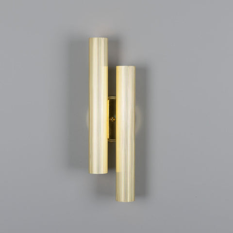 Royce Modern Reeded  Double Wall Light Wall Sconce Mullan Lighting Polished Brass  