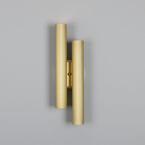 Royce Modern Reeded  Double Wall Light Wall Sconce Mullan Lighting Satin Brass  